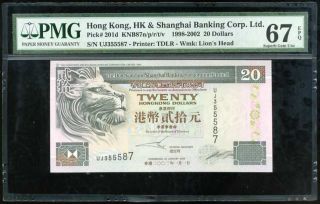 Hong Kong 20 Dollars 2002 Hsbc P 201 Gem Unc Pmg 67 Epq Nr