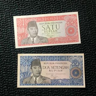 Indonesia 1964 1 & 2.  5 Rupiah Bv Be P80 P81 Aunc/unc
