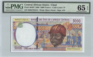 Central African States / Chad 2000 P - 604pf Pmg Gem Unc 65 Epq 5000 Francs