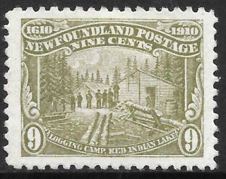 Newfoundland 1910 9c Olive - Green,  Hinged.  Sg 102.  Cat.  £70.