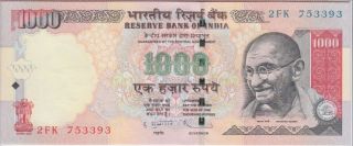 India Banknote P100h - 3393 1.  000 1,  000 1000 Rupees 2011 Without Symbol,  Unc