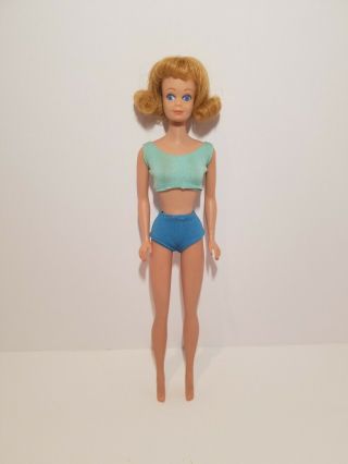 60s Vintage Mattel Blonde Midge Doll Straight Leg With Bathing Suit