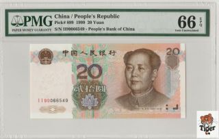 9920 China Banknote 1999 20 Yuan,  Pmg 66epq,  Pick 899,  Sn:99066549