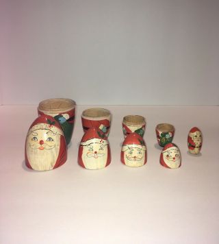 Vintage 6” Santa Claus 5 Piece Wood Russian Matryoshka Nesting Dolls Set