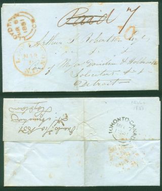 Canada - Lloydtown (cw) 1851 Pre - Stamp Folded Letter To Detroit,  Usa.  (74)