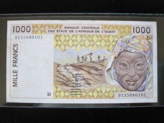 West African States Mali 1000 Francs 1991 P411 68 Currency Banknote Money