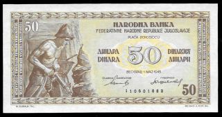 World Paper Money - Yugoslavia 50 Dinara 1946 P64b @ Crisp Unc