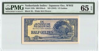 Netherlands Indies Nd (1942) P - 122b Pmg Gem Unc 65 Epq 1/2 Gulden