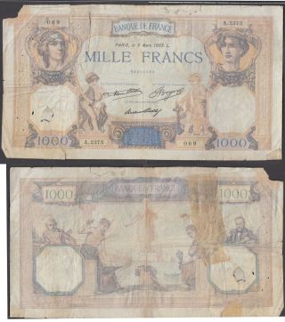 France 1000 Francs 1933 (g - Vg) Banknote P - 79c