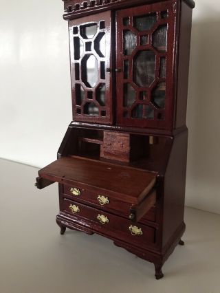 Vintage Mahogany Dollhouse Miniature Secretary Desk With Top Cabinet 1:12 3