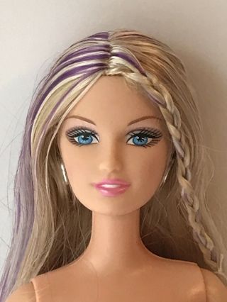 Barbie Doll Fashion Fever Drew Lara Face Purple Hair Streaks Nude Ooak Htf