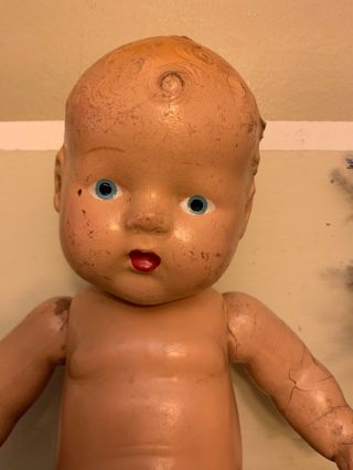 Antique / Vintage All Composition Baby Doll Jointed 17” TALK BLUE EYE CURLY 2