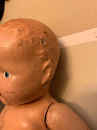 Antique / Vintage All Composition Baby Doll Jointed 17” TALK BLUE EYE CURLY 3