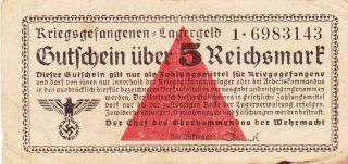 5 Reichsmark Fine German Concentration Camp Note From The Wehrmacht 1939