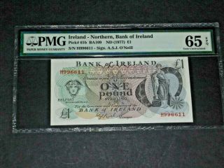 Pmg 65 Gem Unc Epq,  Ireland - Northern,  Bank Of Ireland 1977 £1 Pick 61b