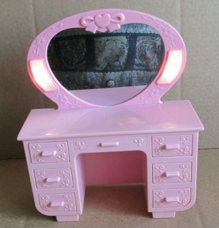 Vintage 8 " X 9 " Barbie Style Vanity With 6 Open Drawers & Lighted Mirror By M&c