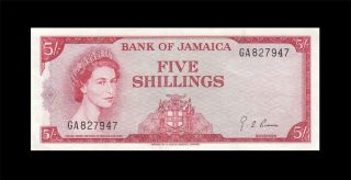 1960 British Colony Jamaica 5 Shillings Qeii 5/ - ( (ef))