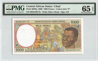 Central African States / Chad 2000 P - 602pg Pmg Gem Unc 65 Epq 1000 Francs