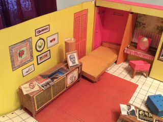 Vintage Barbie Dream House Cardboard 1962 Condit W/ Furniture & Accessories