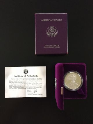 1986 American Eagle Inaugural Year Proof Coin 1oz.  Silver W/,  Case,  Box Ogp