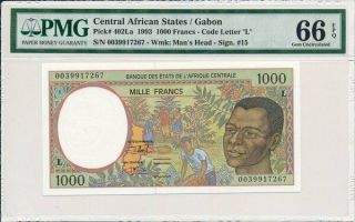 Banque Centrale Gabon 1000 Francs 1993 Pmg 66epq