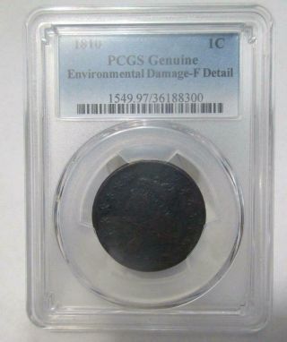 1810 Pcgs F Details Copper Classic Head Large Cent Mf - 4501