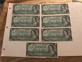Seven 1867 1967 Canada Canadian Centennial One 1 Dollar Bill Notes Crisp Unc