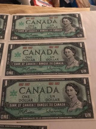 Seven 1867 1967 CANADA Canadian CENTENNIAL one 1 DOLLAR BILL NOTES crisp UNC 3
