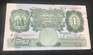 Great Britain (uk) 1 Pound Banknote (mahon) Series A Britannia,  Grade F