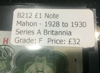 Great Britain (UK) 1 pound banknote (Mahon) series A Britannia,  Grade F 3