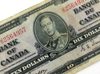 1937 Canada 10 Ten Dollar Prefix Ud Canadian Circulated Banknote L927