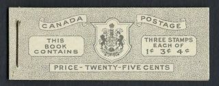 Canada Bk43b: 1949 English Kgvi Stapled Booklet Of 3,  Type Ii,  No Rate Sheet,  Vf