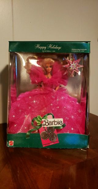 1990 Happy Holidays Barbie Doll Special Edition 4098 Pink Gown Dress Mattel