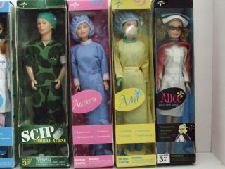 Set of 10 Medline dolls in boxes,  includes 2 Nurse Alice dolls 2