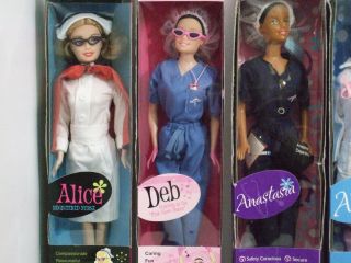 Set of 10 Medline dolls in boxes,  includes 2 Nurse Alice dolls 3