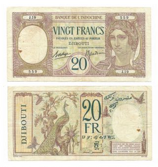 French Somaliland Djibouti Note 20 Francs Nd (1928 - 38) P 7b Vf