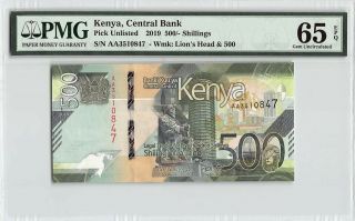 Kenya 2019 Pmg Gem Unc 65 Epq 500/ - Shillings Aa Prefix