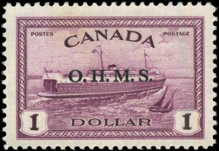 Canada O10 F - Vf Og Hr 1949 Peace $1 Red Violet Train Ferry Ohms Overprint