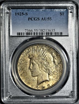 1925 - S $1 Silver Peace Dollar,  Certified By Pcgs Au55,  Jb30