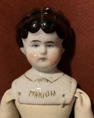 Antique Low Brow China Head Doll Pet Name Marion On Replaced Body 12”