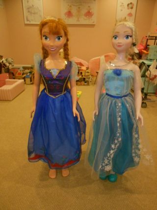 Disney Frozen My Size Elsa And Anna Dolls 38 " 3 Ft Tall W/ Outfits Set Life Size