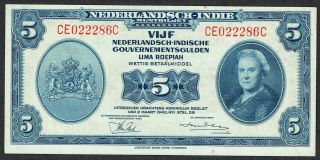 Netherlands Indies 5 Gulden 1943 Xf Muntbiljet Indonesia Abnc P113