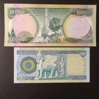 10,  000 Iraqi Dinar Plus A 500 Dinar Uncirculated - One Each