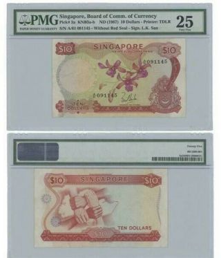 Singapore,  Board Of Comm.  Of Currency - 10 Dollars Nd (1967),  Pmg Vf 25