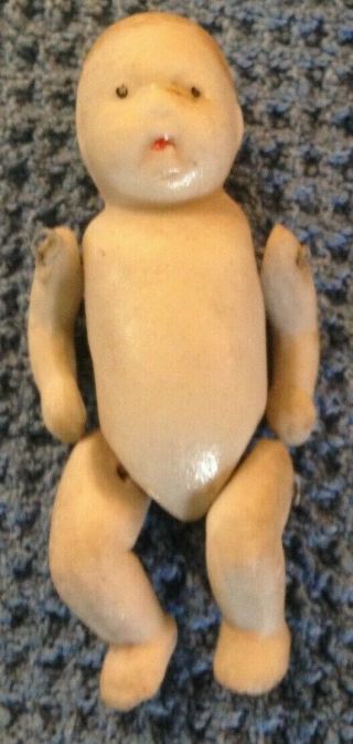 Vintage Japan Miniature 2.  5 " Bisque Jointed Arms & Legs Baby Doll
