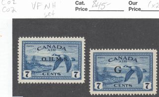Canada: Co1 Co2 7c Air Mail Goose G Ohms O/p Official Set Vf Nh Cv$45
