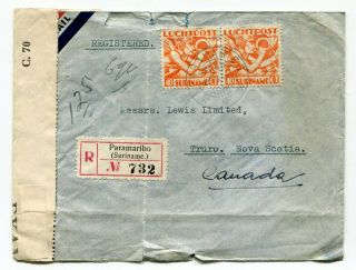 Dutch Suriname 1941 Paramaribo - Registered Censor Airmail Cover To Canada -