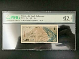 1964 Indonesia Bank Indonesia 1 Sen Pick 90a Pmg 67 Epq