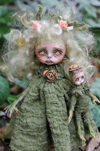 Ooak Art Doll Horror Girl Fantasy A.  Gibbons Lil Poe Fairy Tale Monster Tree Elf
