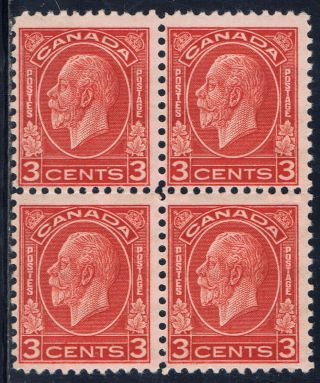 Canada 197 (3) 1932 3 Cent Deep Red King George V Block Of 4 Mnh Cv$16.  00
